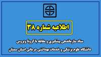 اطلاعیه شماره 38 ستاد سازماندهی پیشگیری و مقابله با کرونا ویروس  دانشگاه علوم پزشکی  و خدمات بهداشتی درمانی استان سمنان