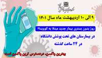   روز بدون بستری بیمار جدید مبتلا به کووید-۱۹ در ۲۴ ساعت گذشته در بیمارستان های حوزه تحت پوشش دانشگاه