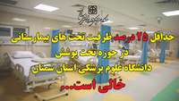 خالی بودن حداقل 25 درصد ظرفیت تخت های بیمارستانی در حوزه تحت پوشش دانشگاه علوم پزشکی استان سمنان 
