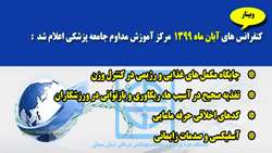 کنفرانس های آبان ماه 1399 مرکز آموزش مداوم دانشگاه علوم پزشکی و خدمات بهداشتی درمانی استان سمنان اعلام شد 