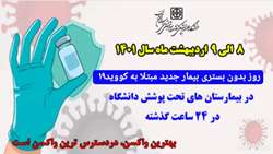   روز بدون بستری بیمار جدید مبتلا به کووید-۱۹ در ۲۴ ساعت گذشته در بیمارستان های تحت پوشش دانشگاه 