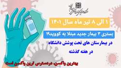بستری ۳ بیمار جدید مبتلا به کووید19 در هفته اخیر در بیمارستان های تحت پوشش این دانشگاه 