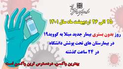 روز بدون بستری بیمار جدید مبتلا به کووید-۱۹ در۲۴ ساعت گذشته در بیمارستان های حوزه تحت پوشش دانشگاه