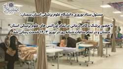 با حضور پزشک و کادر درمانی در تمام اورژانس های علوم پزشکی استان سمنان و در تمام ساعات شبانه روز در نوروز ۱۴۰۳ خدمت رسانی شد