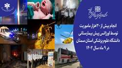 انجام بیش از 30 هزار ماموریت توسط اورژانس پیش بیمارستانی دانشگاه علوم پزشکی استان سمنان در 9 ماه سال 1402