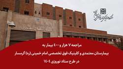 مراجعه 7 هزار و 400 بیمار به بیمارستان معتمدی و کلینیک فوق تخصصی امام خمینی (ره) گرمسار در طرح ستاد نوروزی ۱۴۰۴